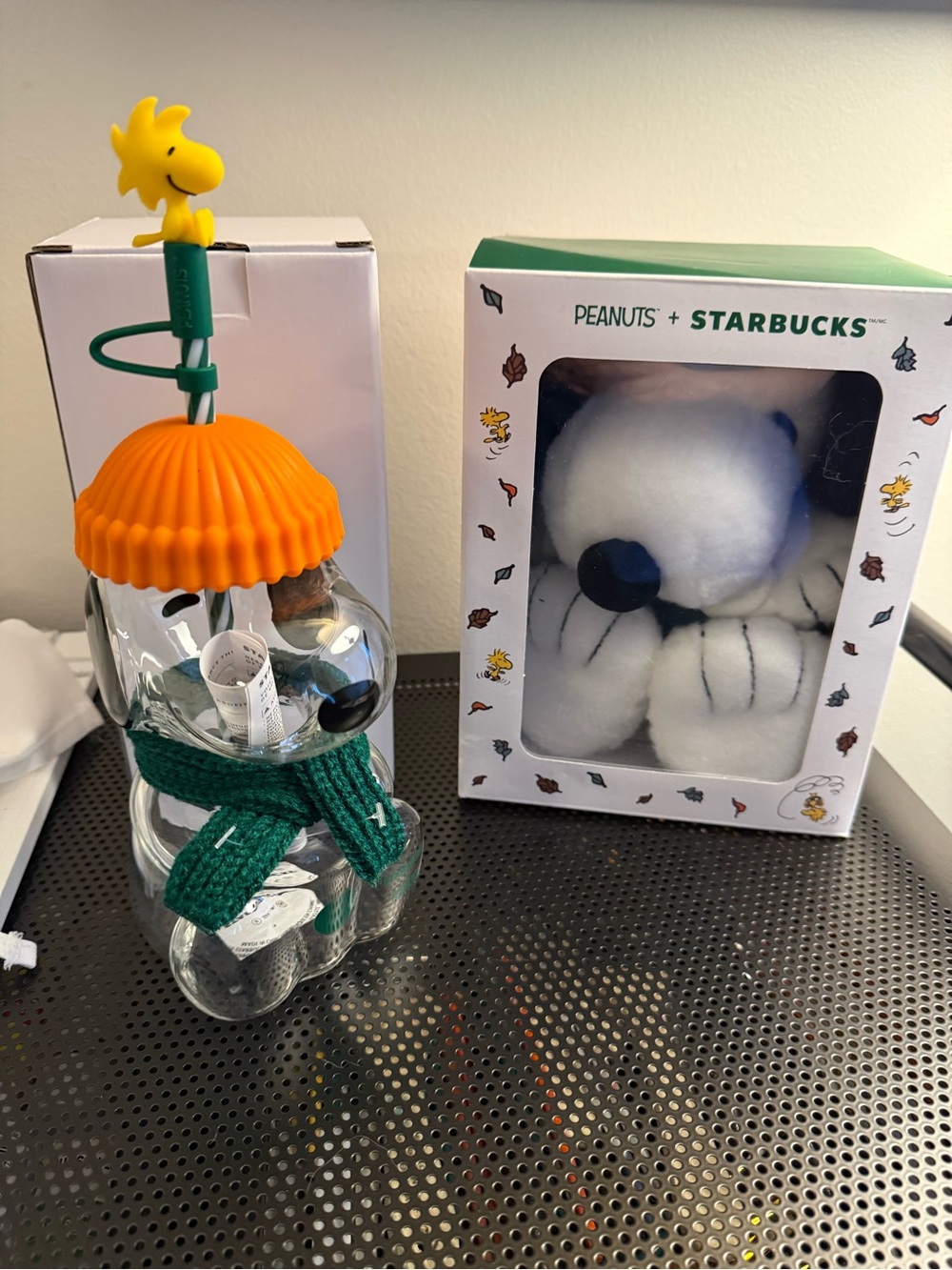 Peanuts x Starbucks Snoopy Glass Bottle with Orange Cap and plush set